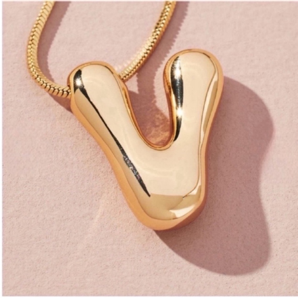 New! Gold Bubble Monogram Initial Letter Necklace NWOT